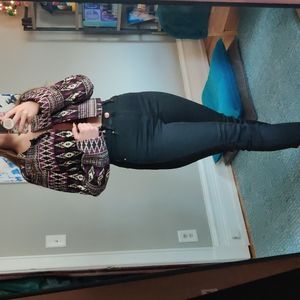 Faux Suede Geo Print Cropped Jacket